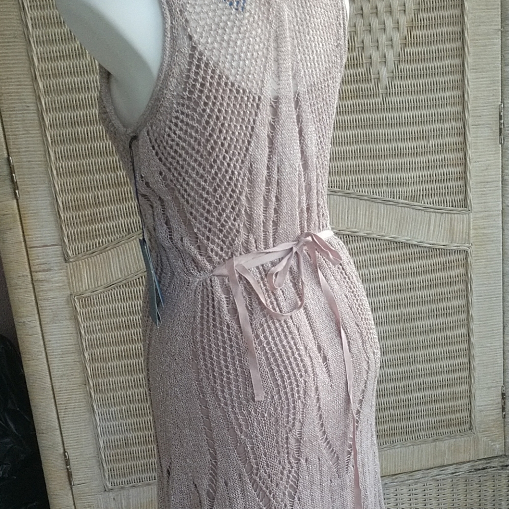 COMING MSRP=$68 NWT Mermaid Influenced Lined Taupe Fishnet Dress NWT - Picture 5 of 8
